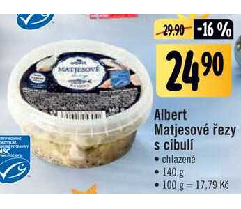 Albert Matjesové řezy s cibulí chlazené 140 g v akci AkcniCeny cz