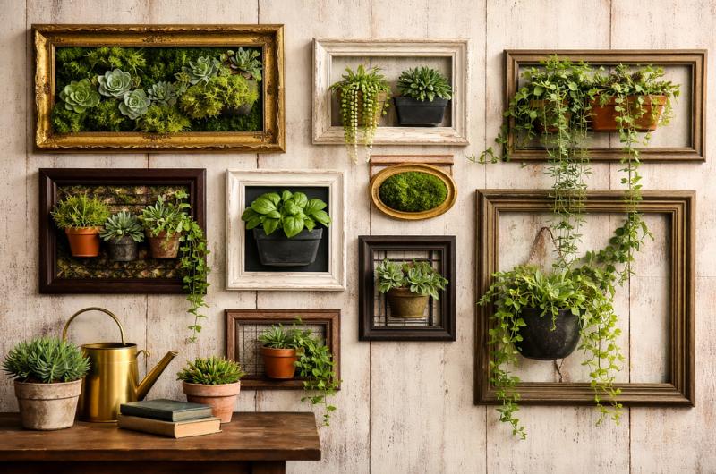 Staré rámy jako dekor: Vytvořte zelenou stěnu, která vypadá jako z časopisu