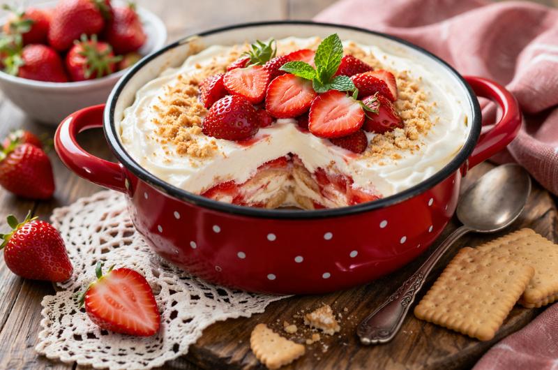 Nepečený jahodový dort z hrnce: Jednoduchý recept bez vážení