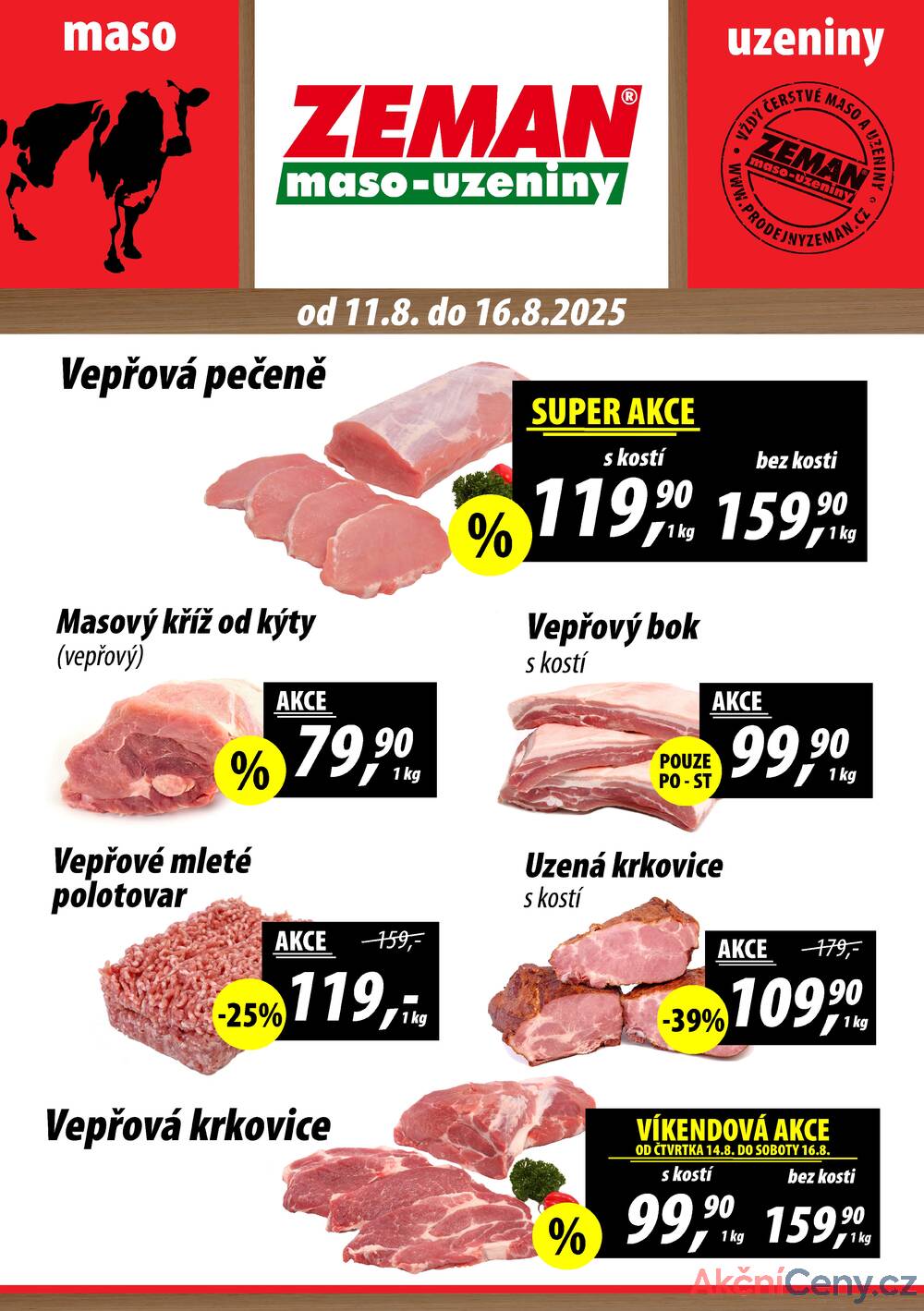 Leták ZEMAN maso-uzeniny - ZEMAN maso-uzeniny akční leták pro vybrané prodejny druhé skupiny od 11.8. do 16.8.2025 - strana 1