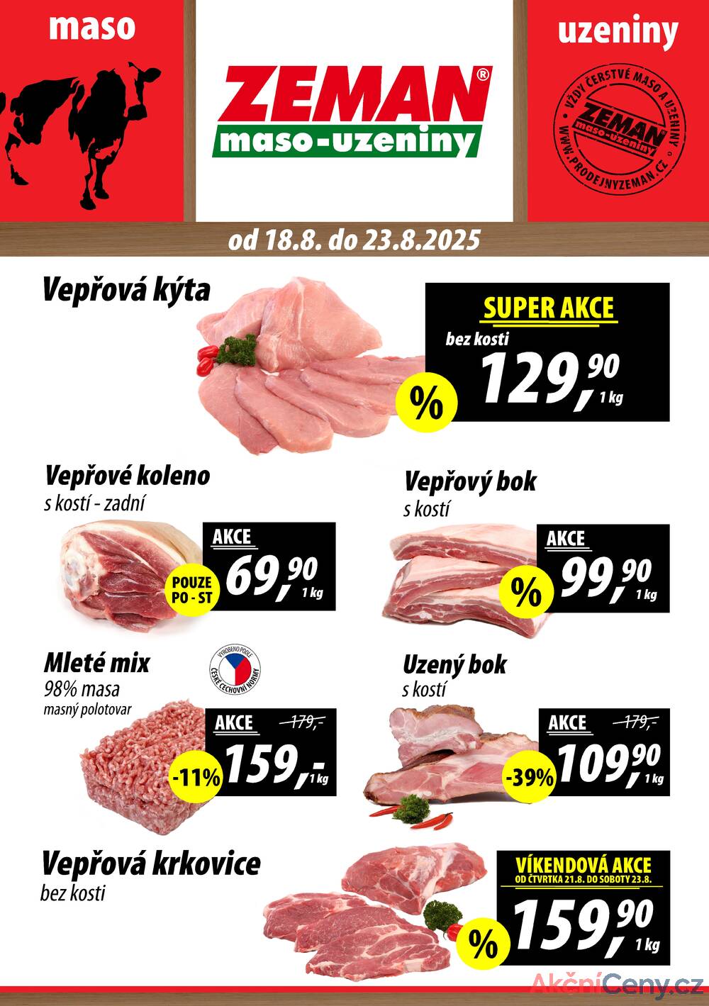 Leták ZEMAN maso-uzeniny - ZEMAN maso-uzeniny akční leták pro vybrané prodejny druhé skupiny od 18.8. do 23.8.2025 - strana 1 Leták ZEMAN maso-uzeniny - ZEMAN maso-uzeniny akční leták pro vybrané prodejny druhé skupiny od 18.8. do 23.8.2025 - strana 1