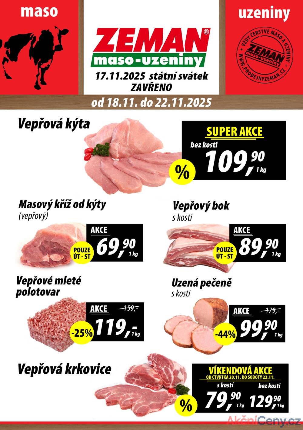 Leták ZEMAN maso-uzeniny - ZEMAN maso-uzeniny akční leták pro vybrané prodejny druhé skupiny od 18.11. do 22.11.2025 - strana 1