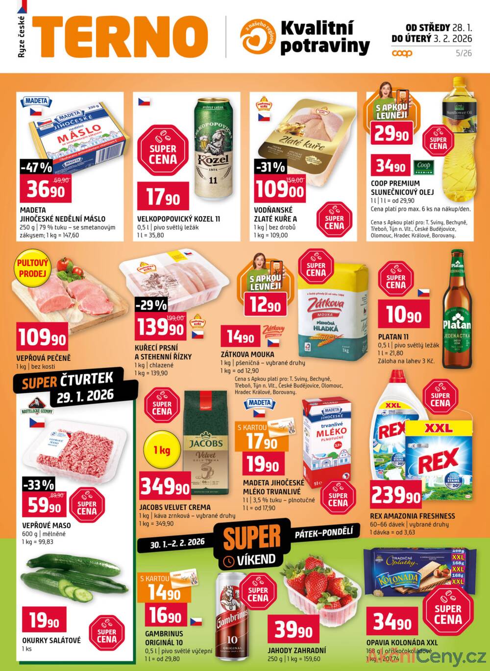 Leták Terno - Terno České Budějovice, Třeboň, Trhové sviny, Bechyně, Týn nad Vltavou, Borovany od 28.1. do 3.2.2026 - strana 1