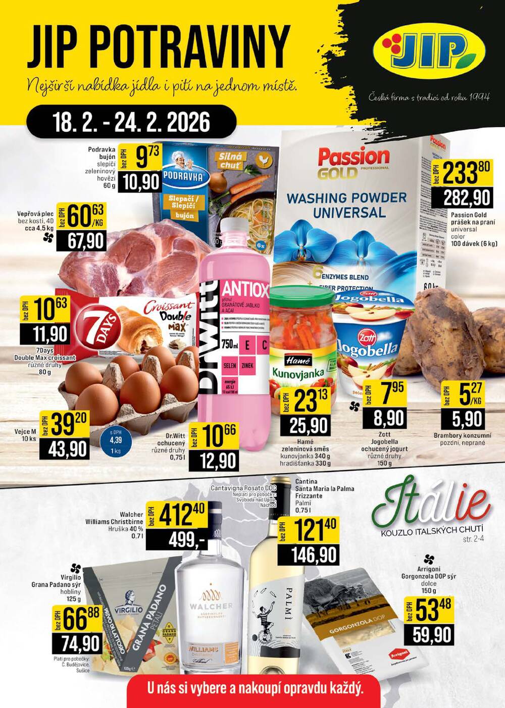 JIP Cash & Carry České Budějovice, Most, Náchod, Polička, Sušice a Svoboda nad Úpou od 18.2. do 24.2.2026