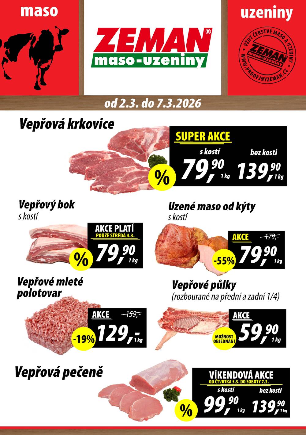 Leták ZEMAN maso-uzeniny - ZEMAN maso-uzeniny akční leták pro vybrané prodejny druhé skupiny od 2.3. do 7.3.2026 - strana 1
