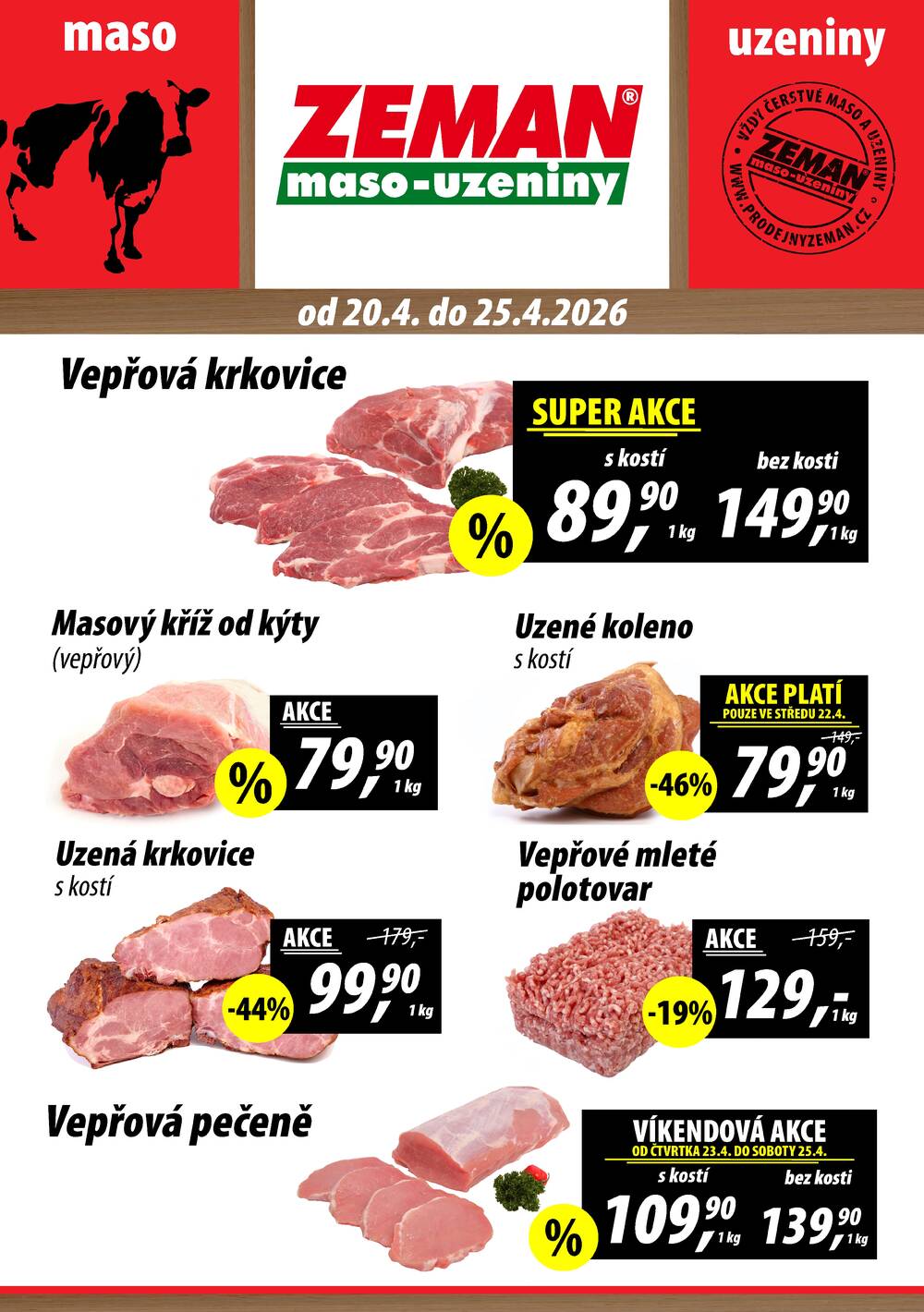 ZEMAN maso-uzeniny akční leták pro vybrané prodejny druhé skupiny od 20.4. do 25.4.2026