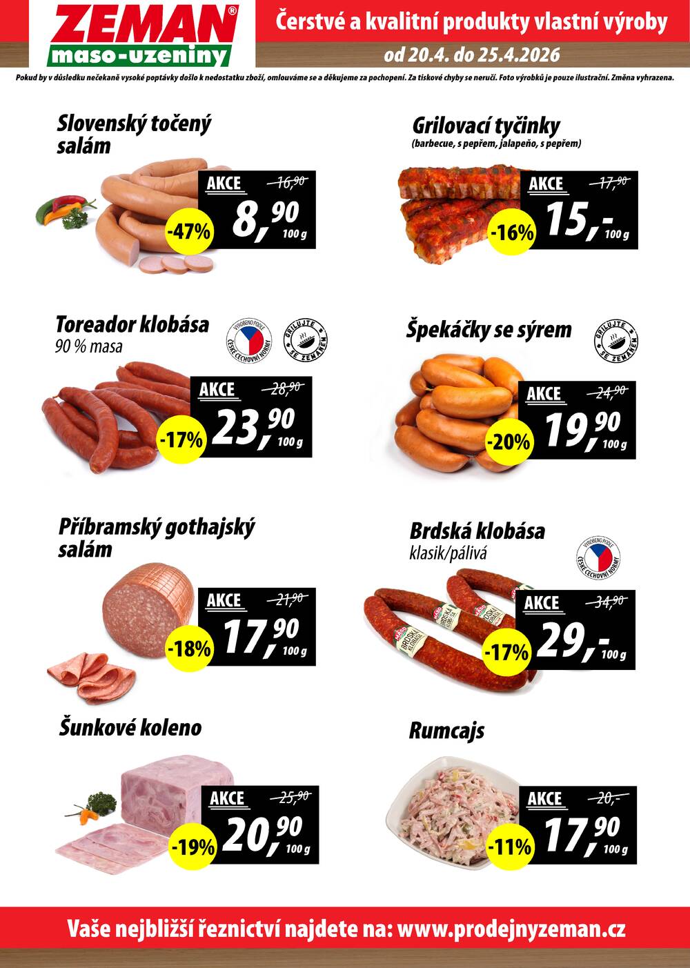 ZEMAN maso-uzeniny akční leták pro vybrané prodejny druhé skupiny od 20.4. do 25.4.2026