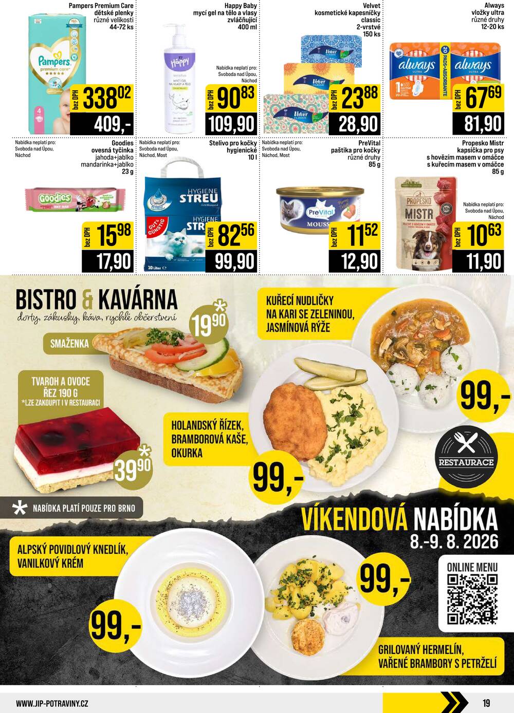 JIP Cash & Carry České Budějovice, Most, Náchod, Polička, Sušice a Svoboda nad Úpou od 5.8. do 11.8.2026