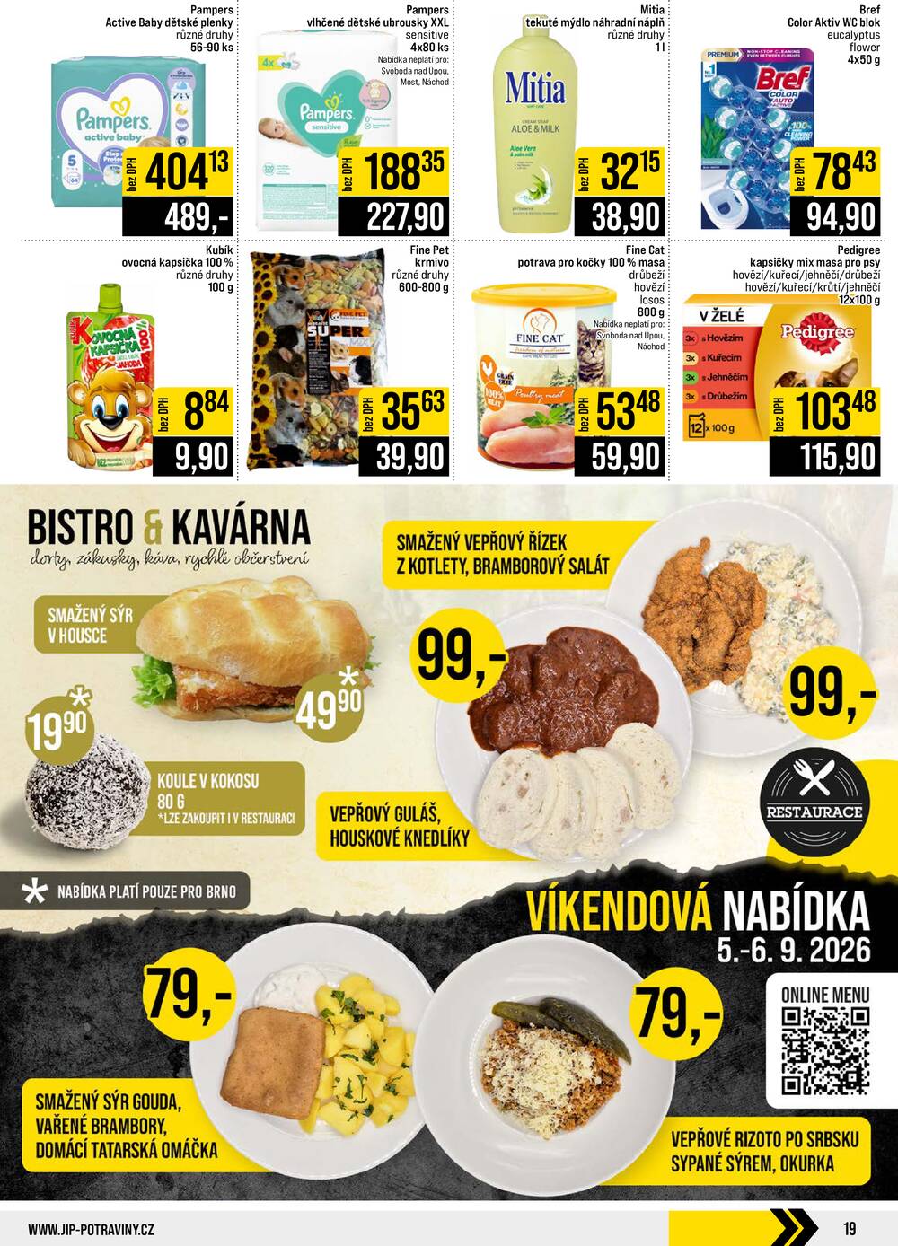 JIP Cash & Carry České Budějovice, Most, Náchod, Polička, Sušice a Svoboda nad Úpou od 2.9. do 8.9.2026