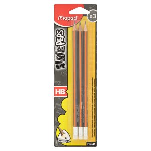 Maped Black' Peps Grafitové tužky s gumou HB 3 ks