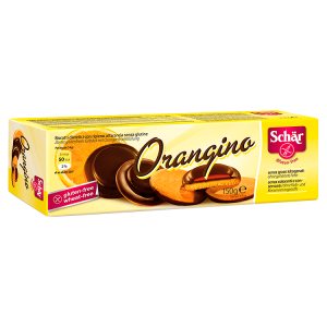 Schär Orangino jemné pečivo bez lepku polomáčené v čokoládě s pomerančovou náplní 150g