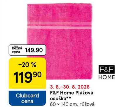 F&F Home Plážová osuška, 60 x 140 cm, růžová