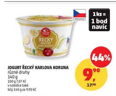 JOGURT ŘECKÝ KARLOVA KORUNA různé druhy, 140 g