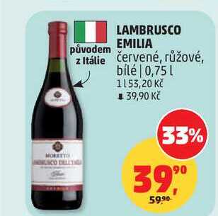 LAMBRUSCO EMILIA původem z Itálie červené, 0,75 l