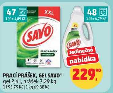 PRACÍ PRÁŠEK, GEL SAVO, gel 2,4 1, prášek 3,29 kg
