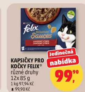KAPSIČKY PRO KOČKY FELIX nabídka různé druhy 12 x 85 g