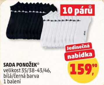 SADA PONOŽEK velikost 35/38-43/46, bílá/černá barva, 1 balení