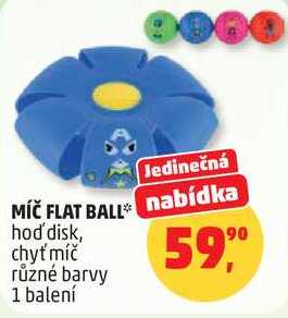 MÍČ FLAT BALL hod'disk, chyť míč různé barvy, 1 balení
