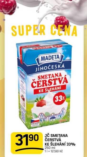 JČ SMETANA ČERSTVÁ KE ŠLEHÁNÍ 33% 250 ml 