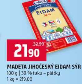 MADETA JIHOČESKÝ EIDAM SÝR 100 g 30% tuku plátky