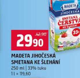 MADETA JIHOČESKÁ SMETANA KE ŠLEHÁNÍ 250 ml 33% tuku