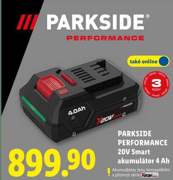 PARKSIDE PERFORMANCE 20V Smart akumulátor 4 Ah