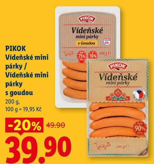 PIKOK Vídeňské mini párky/Vídeňské mini párky s goudou, 200 g 