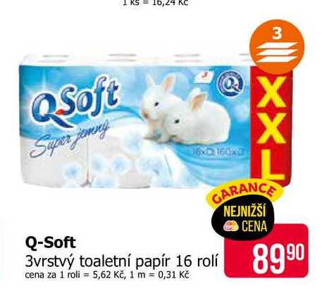 KS = 16,24 KC 3 QSoft Super 3vrstvý toaletní papír 16 rolí