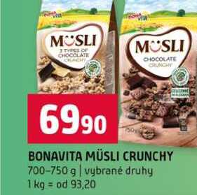 BONAVITA MÜSLI CRUNCHY 700-750 g vybrané druhy 