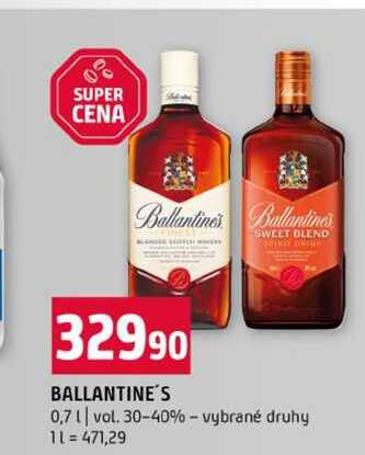 BALLANTINE'S 0,7l val. 30-40% vybrané druhy