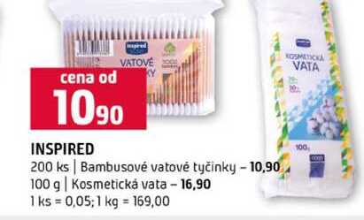 INSPIRED 200 ks Bambusové vatové tyčinky 100 g Kosmetická vata