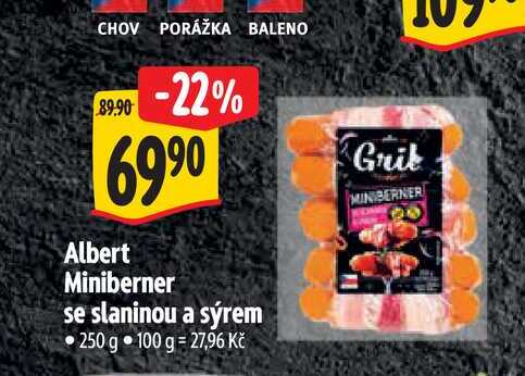 Albert Miniberner se slaninou a sýrem 250 g