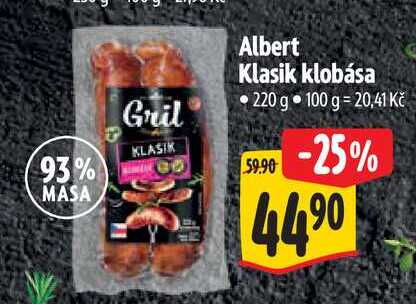 Albert Klasik klobása 220 g