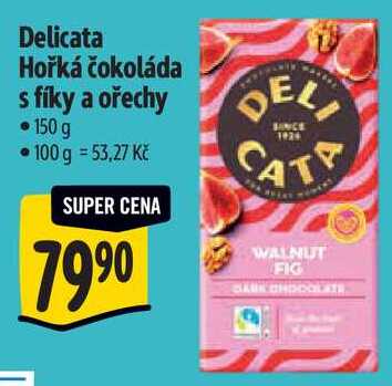 Delicata Hořká čokoláda s fíky a ořechy, 150 g 