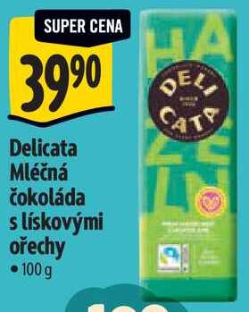 Delicata Mléčná čokoláda s lískovými ořechy, 100 g 