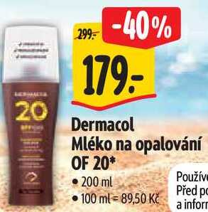 Dermacol Mléko na opalování OF 20, 200 ml 