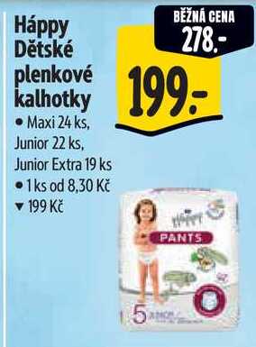 Háppy Dětské plenkové kalhotky, Maxi 24 ks, Junior 22 ks, Junior Extra 19 ks