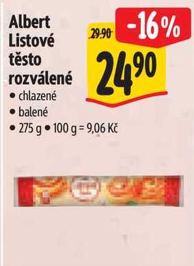 Albert Listové těsto rozválené, chlazené, 275 g  