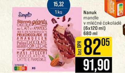 Nanuk mandle v mléčné čokoládě 6x120 ml 680 ml