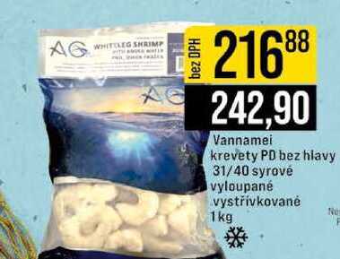 Vannamei krevety PD bez hlavy 31/40 syrové vyloupané vystřívkované 1kg 
