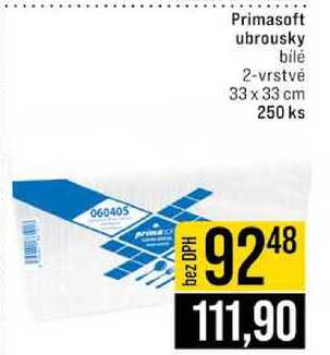 Primasoft ubrousky bílé 2-vrstvé 33 x 33 cm 250 ks 