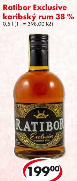 Ratibor Exclusive karibský rum 38 %, 0,5 l 