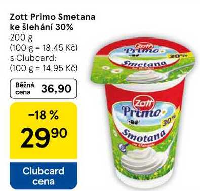Zott Primo Smetana ke šlehání 30%, 200 g 