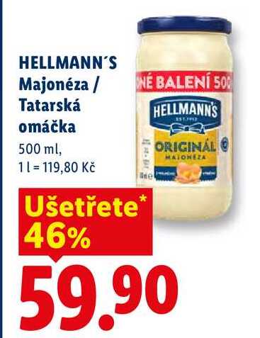 HELLMANN'S Majonéza / Tatarská omáčka, 500 ml