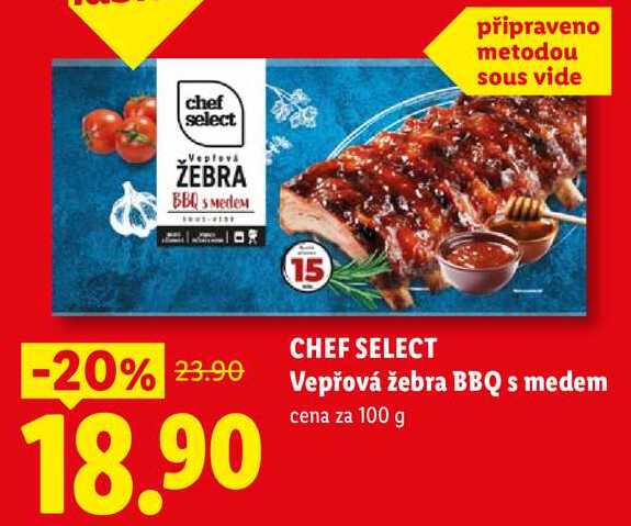 CHEF SELECT Vepřová žebra BBQ s medem, cena za 100 g   