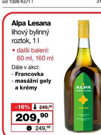 Alpa Lesana lihový bylinný roztok, 1l