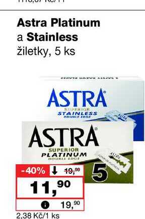 Astra Platinum a Stainless žiletky, 5 ks