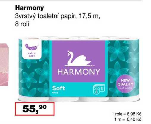 Harmony 3vrstvý toaletní papír, 17,5 m, 8 rolí