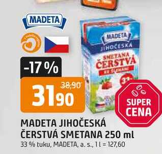 MADETA JIHOČESKÁ ČERSTVÁ SMETANA 250 ml 33% tuku
