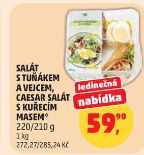 SALÁT S TUŇÁKEM A VEJCEM, CAESAR SALÁT S KUŘECÍM MASEM, 220/210 g